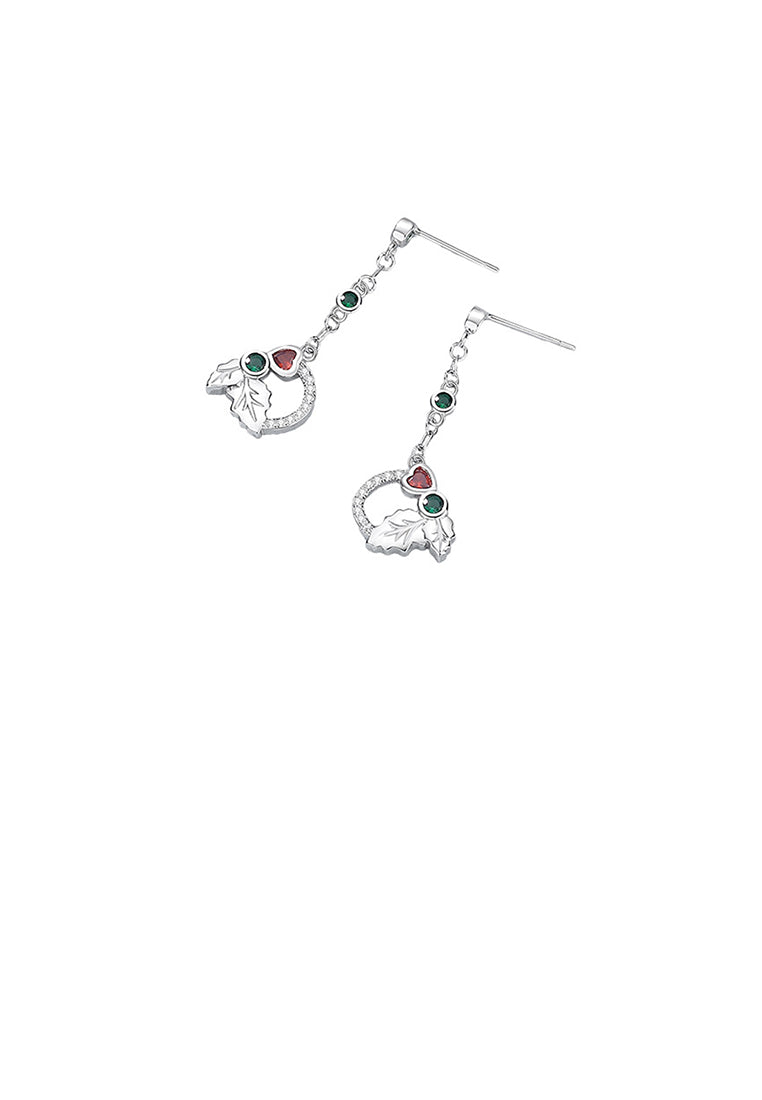 925 Sterling Silver Fashion Simple Leaf Heart Shape Geometric Circle Tassel Earrings with Cubic Zirconia - Luxurious Look