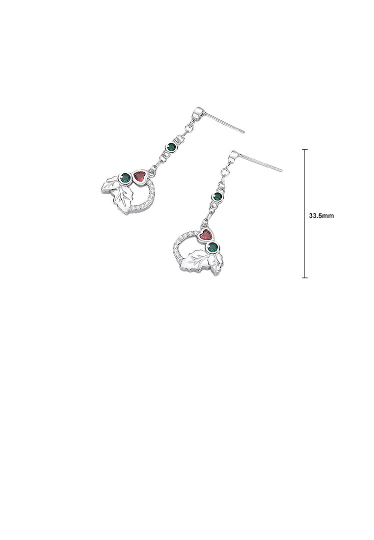 925 Sterling Silver Fashion Simple Leaf Heart Shape Geometric Circle Tassel Earrings with Cubic Zirconia - Luxurious Look