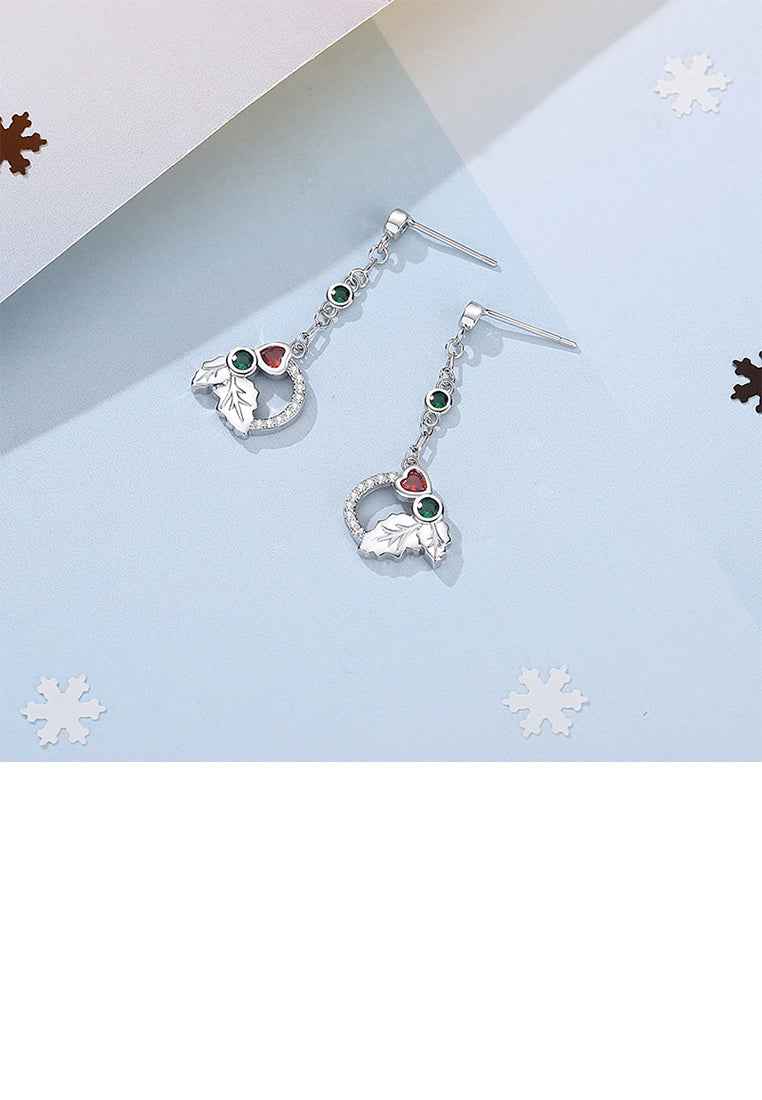925 Sterling Silver Fashion Simple Leaf Heart Shape Geometric Circle Tassel Earrings with Cubic Zirconia - Luxurious Look