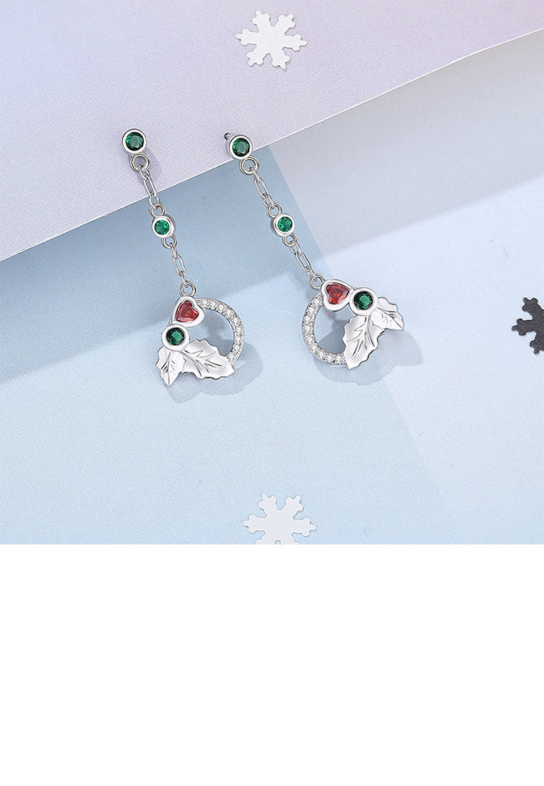 925 Sterling Silver Fashion Simple Leaf Heart Shape Geometric Circle Tassel Earrings with Cubic Zirconia - Luxurious Look