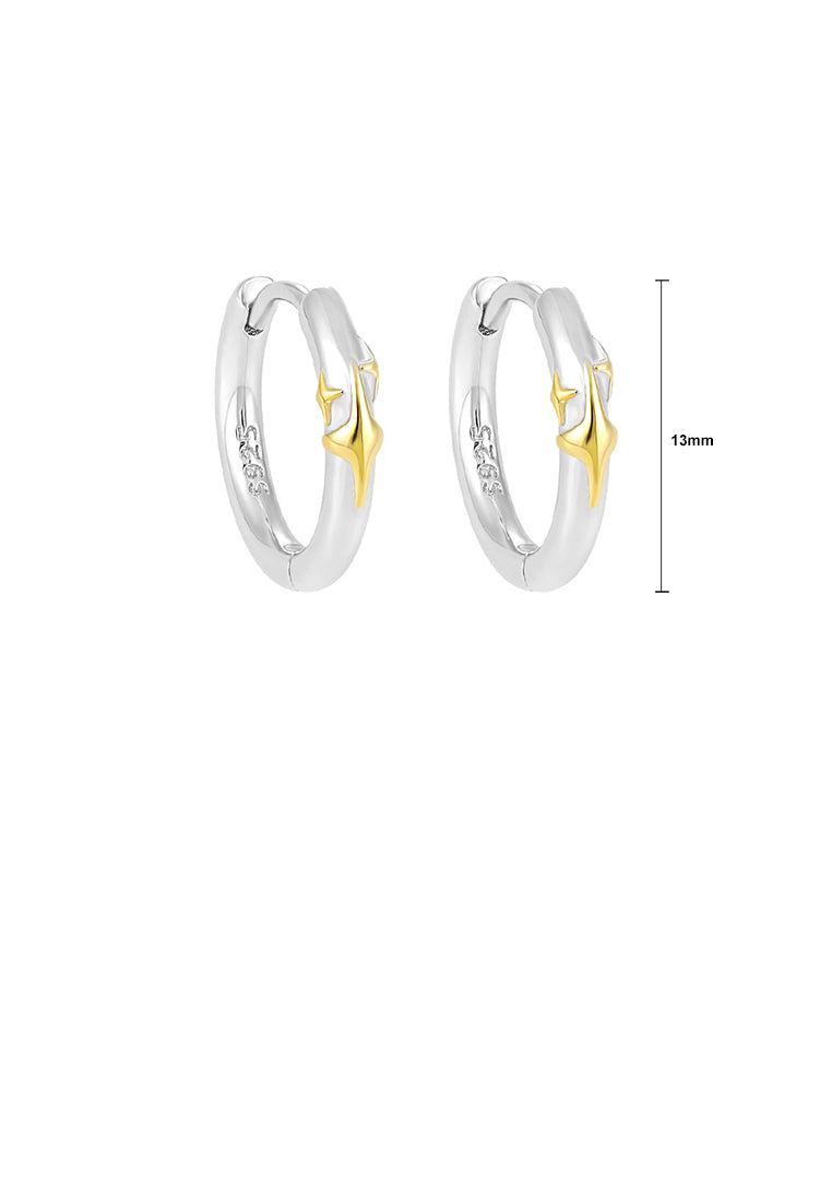 925 Sterling Silver Simple Fashion Temperament Gold Star Geometric Hoop Earrings