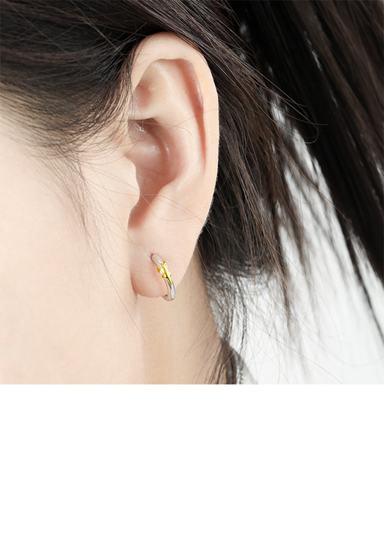 925 Sterling Silver Simple Fashion Temperament Gold Star Geometric Hoop Earrings
