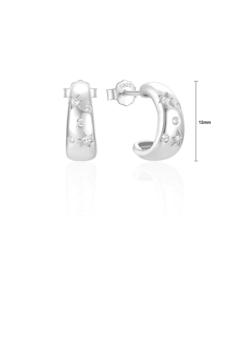 925 Sterling Silver Simple Fashion Star Pattern C-shaped Geometric Stud Earrings with Cubic Zirconia - Luxurious Look
