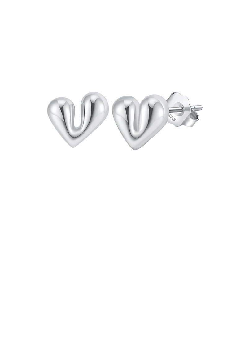 925 Sterling Silver Cute Simple Heart Shaped Stud Earrings