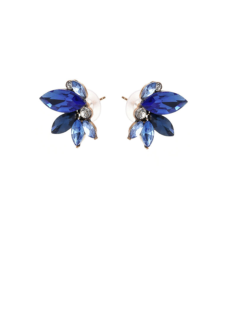 Fashion Simple Plated Gold Flower Stud Earrings with Blue Cubic Zirconia - Luxurious Look