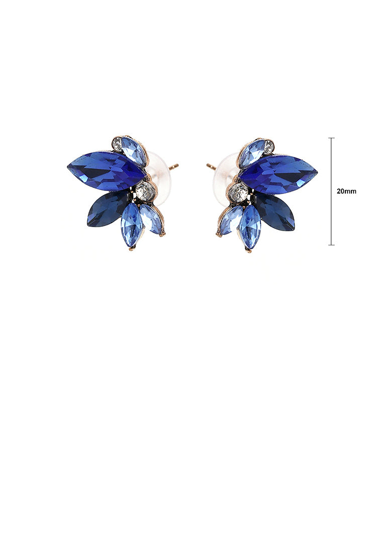 Fashion Simple Plated Gold Flower Stud Earrings with Blue Cubic Zirconia - Luxurious Look