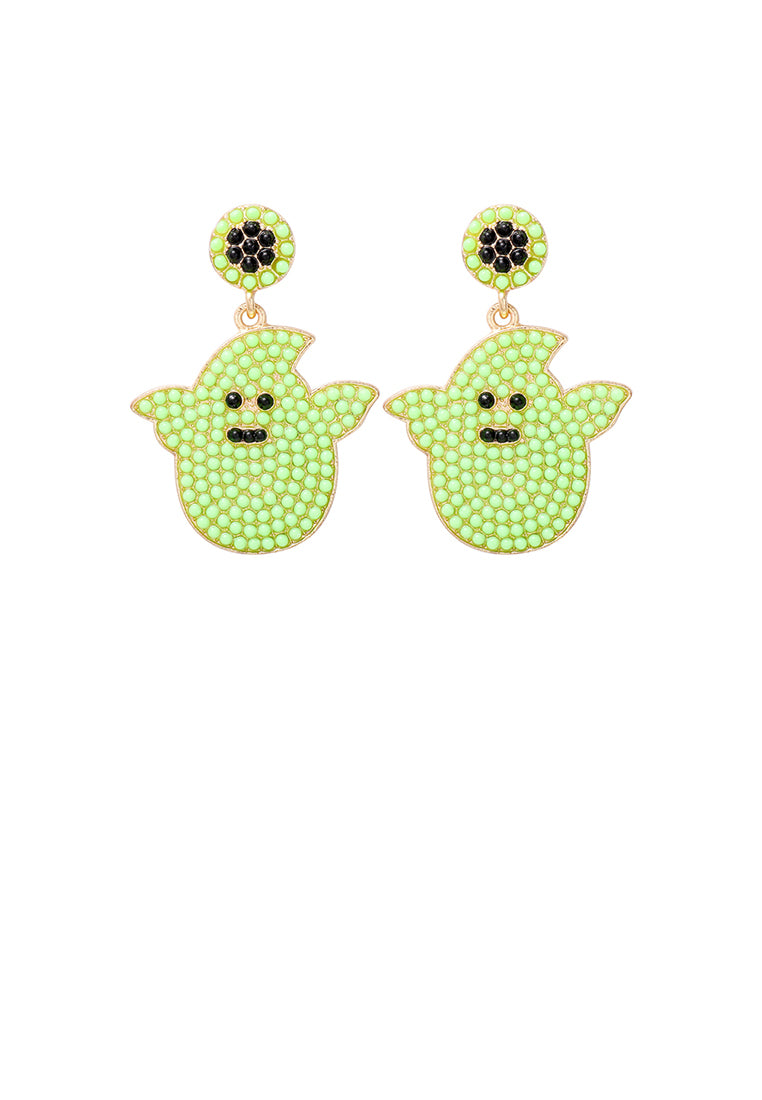 Fashion and Creative Plated Gold Halloween Ghost Earrings with Green Imitation Pearls