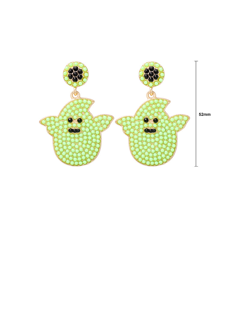 Fashion and Creative Plated Gold Halloween Ghost Earrings with Green Imitation Pearls