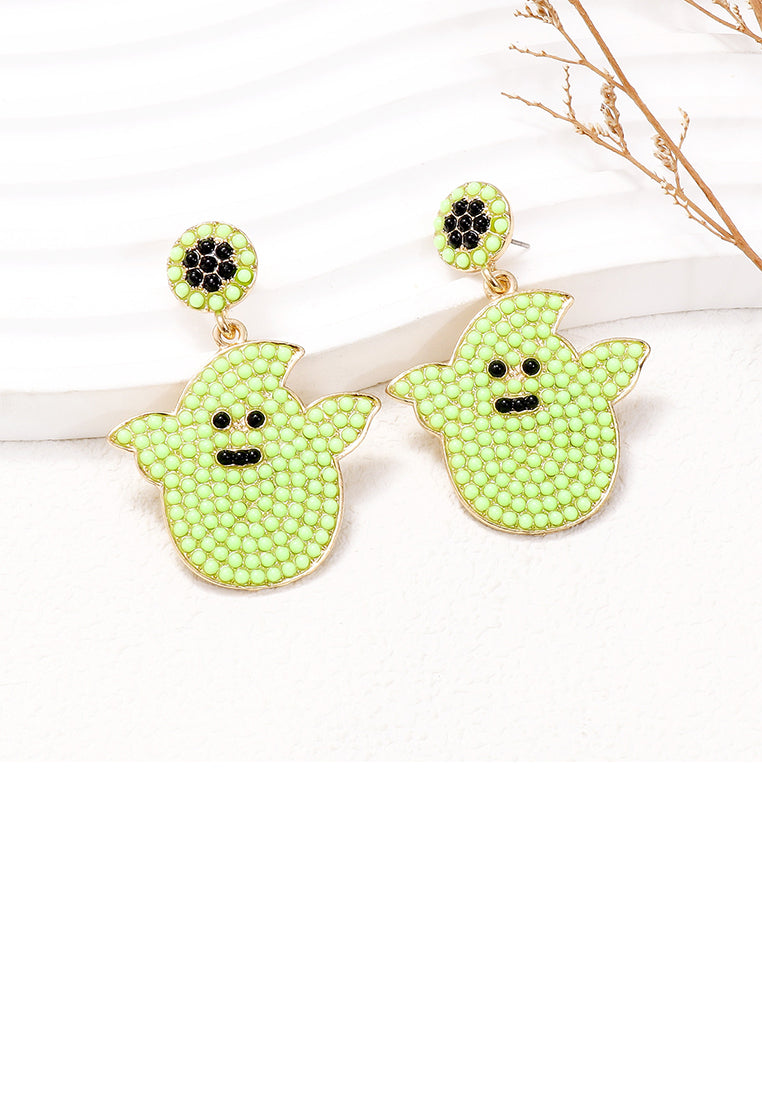Fashion and Creative Plated Gold Halloween Ghost Earrings with Green Imitation Pearls