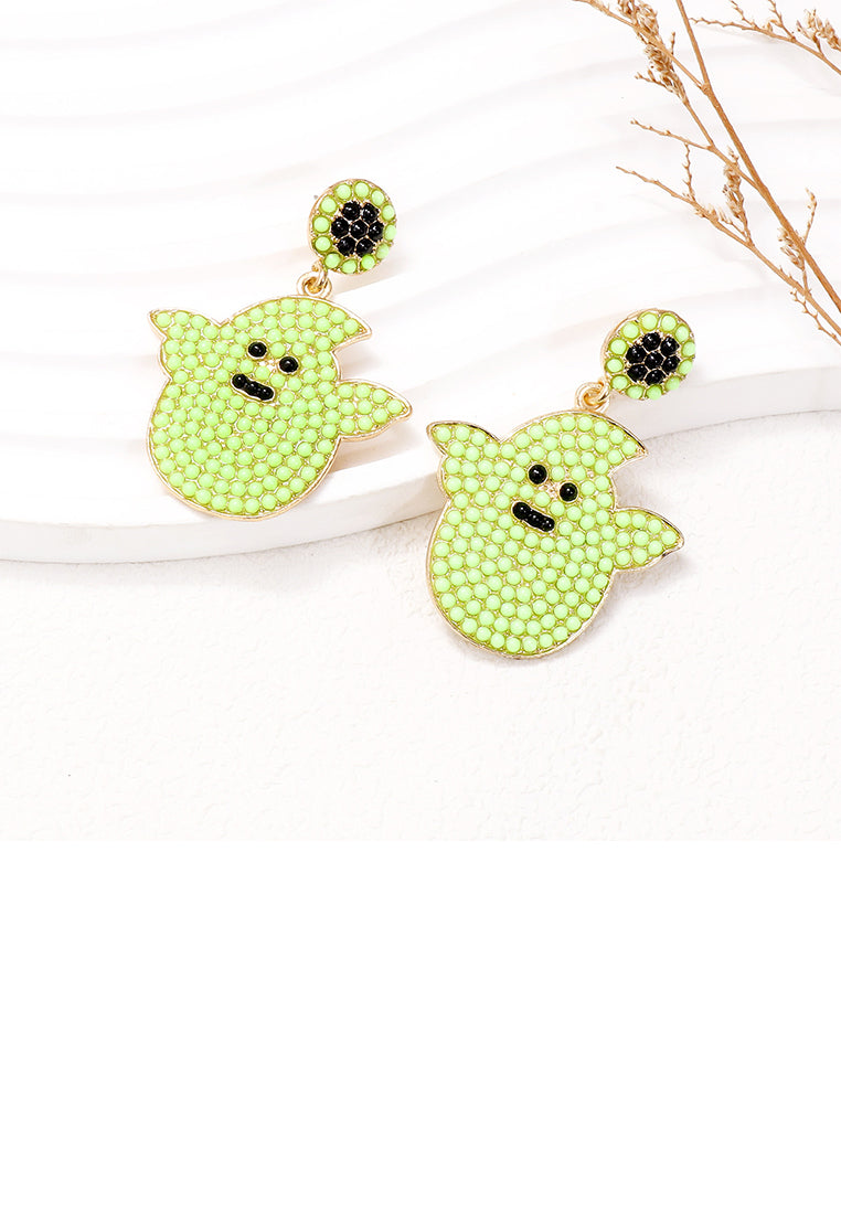 Fashion and Creative Plated Gold Halloween Ghost Earrings with Green Imitation Pearls