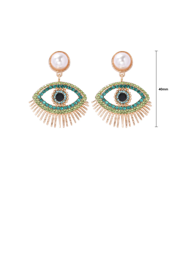 Fashion Personality Plated Gold Devil Eye Imitation Pearl Earrings with Green Cubic Zirconia - Luxurious Look