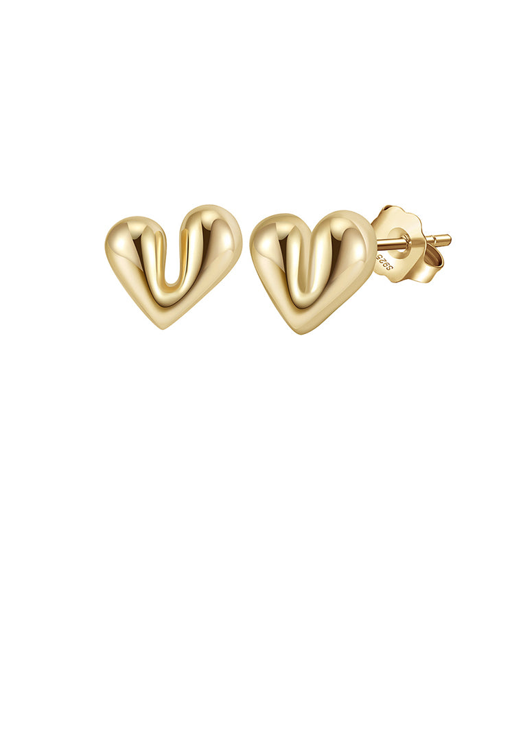 925 Sterling Silver Plated Gold Cute Simple Heart Shaped Stud Earrings