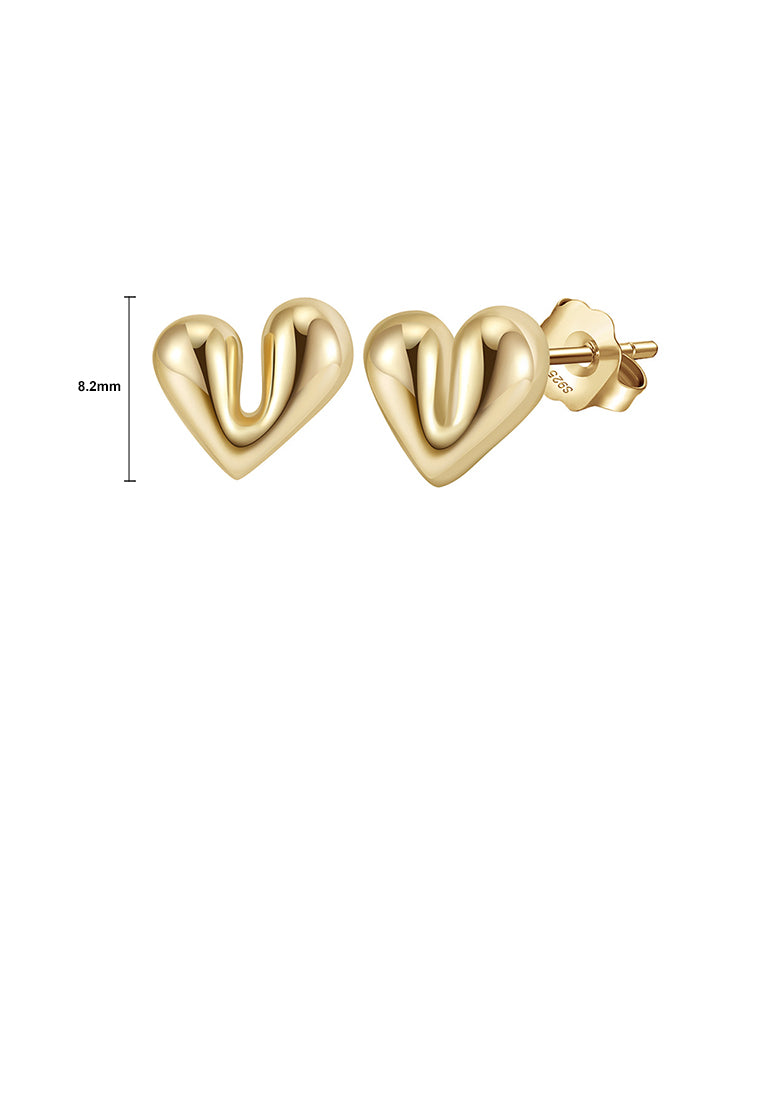 925 Sterling Silver Plated Gold Cute Simple Heart Shaped Stud Earrings