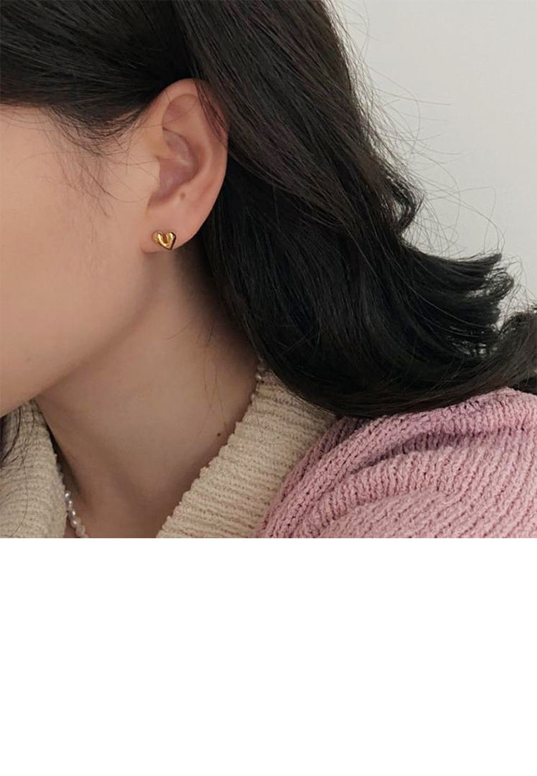 925 Sterling Silver Plated Gold Cute Simple Heart Shaped Stud Earrings