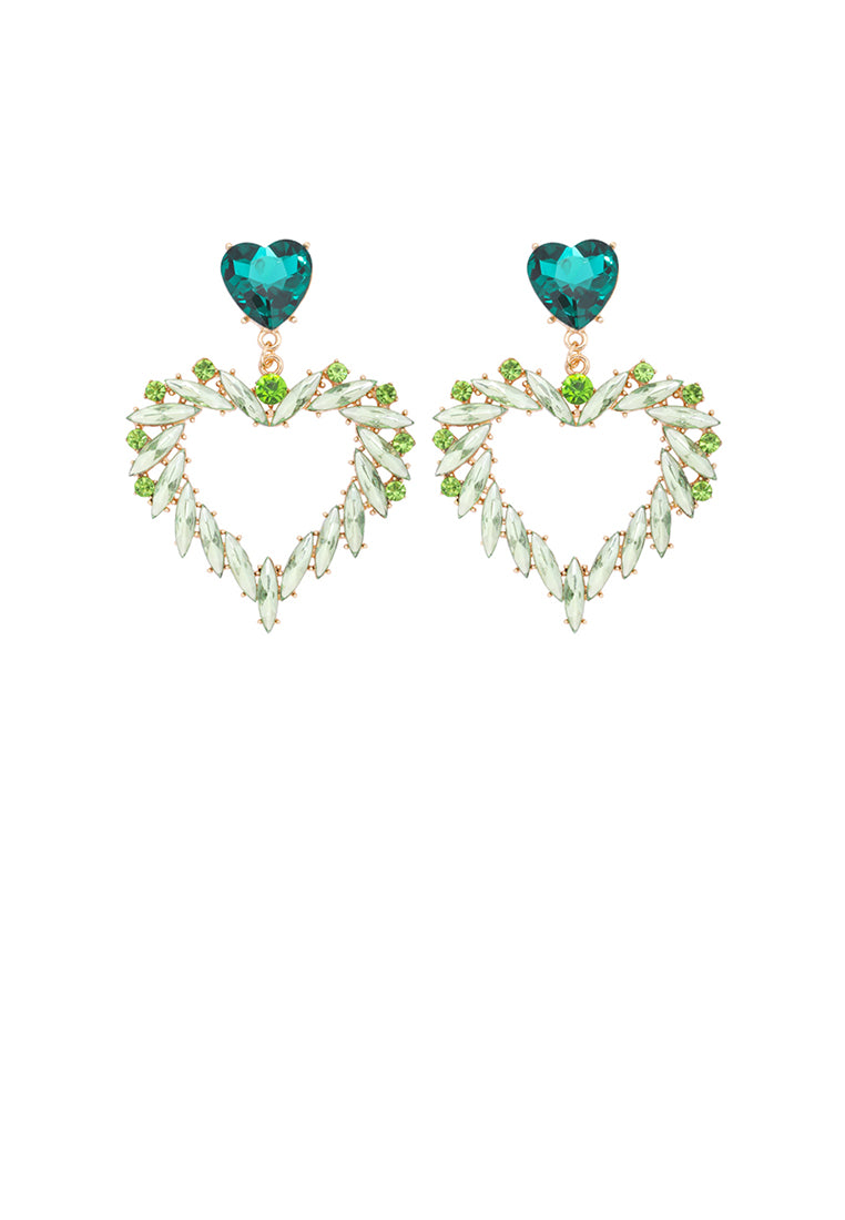 Fashion and Simple Plated Gold Hollow Heart Earrings with Green Cubic Zirconia - Luxurious Look