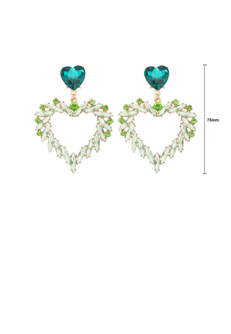 Fashion and Simple Plated Gold Hollow Heart Earrings with Green Cubic Zirconia - Luxurious Look