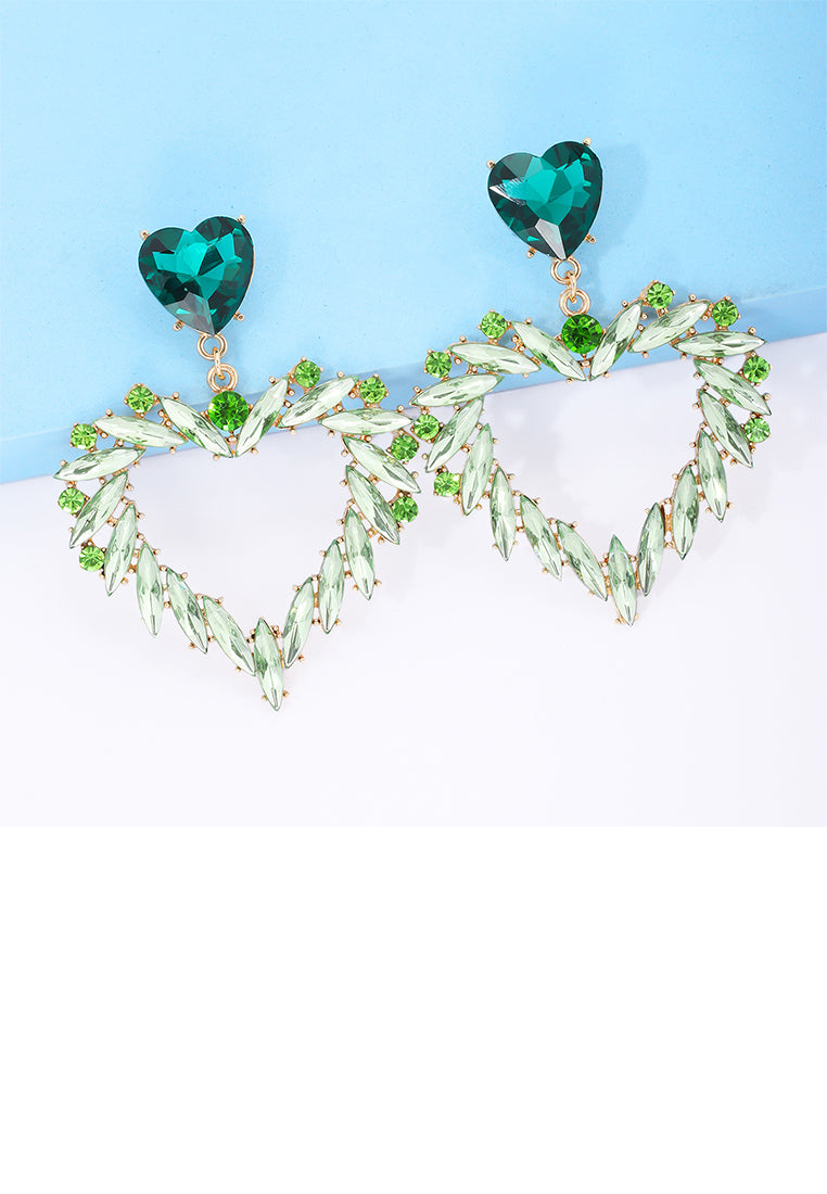 Fashion and Simple Plated Gold Hollow Heart Earrings with Green Cubic Zirconia - Luxurious Look