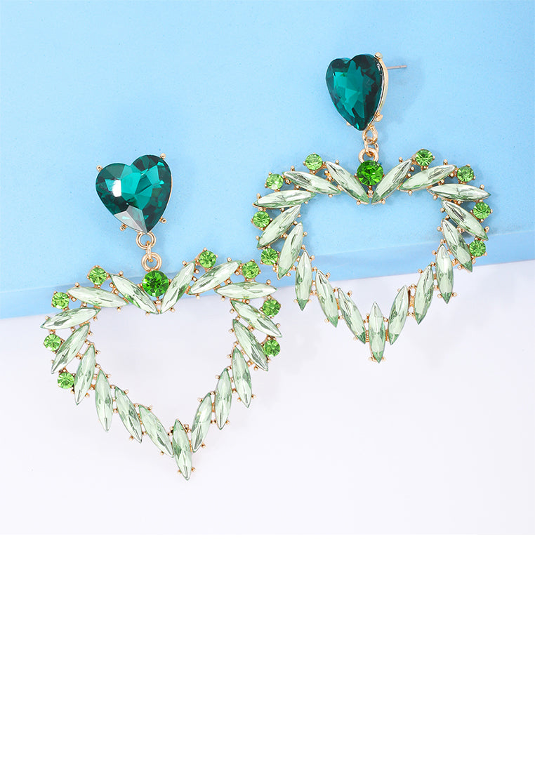 Fashion and Simple Plated Gold Hollow Heart Earrings with Green Cubic Zirconia - Luxurious Look