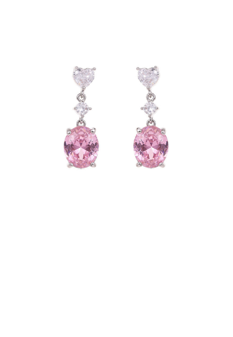 Simple Fashion Heart-shaped Oval Tassel Earrings with Pink Cubic Zirconia - Luxurious Look - Vibrant Color