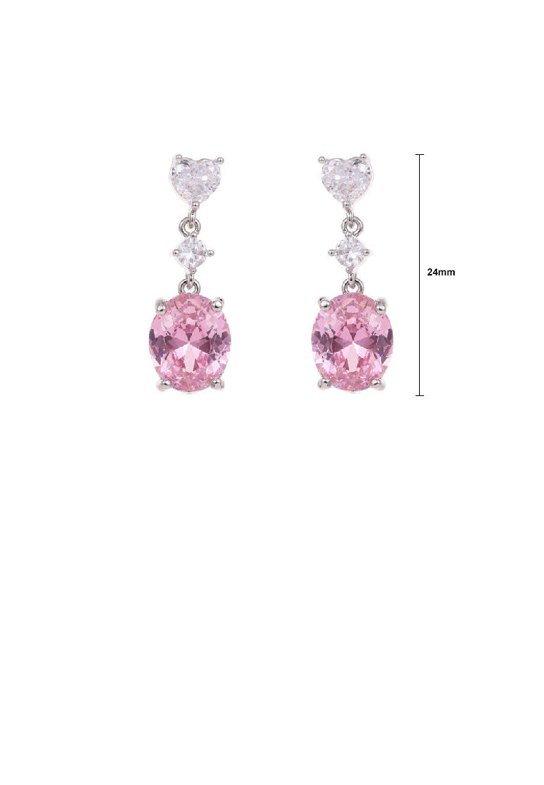 Simple Fashion Heart-shaped Oval Tassel Earrings with Pink Cubic Zirconia - Luxurious Look - Vibrant Color
