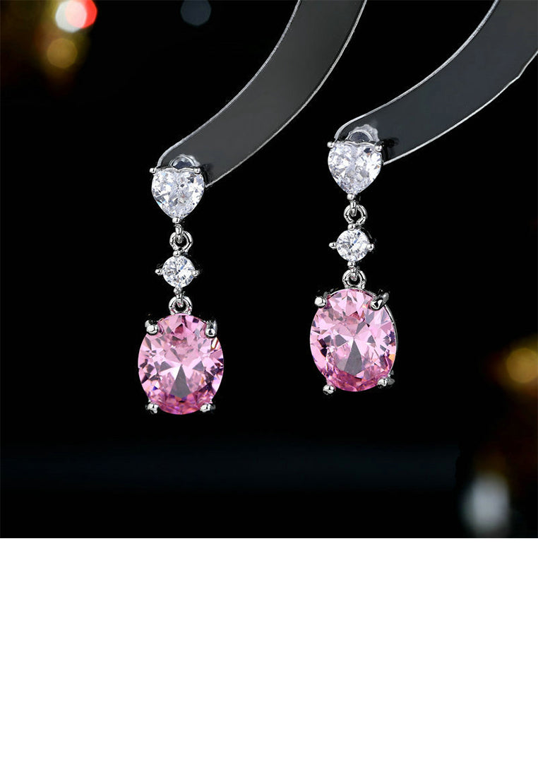 Simple Fashion Heart-shaped Oval Tassel Earrings with Pink Cubic Zirconia - Luxurious Look - Vibrant Color