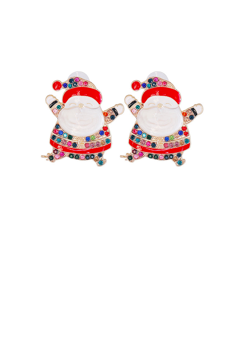 Simple and Cute Plated Gold Santa Claus Stud Earrings with Colored Cubic Zirconia - Luxurious Look