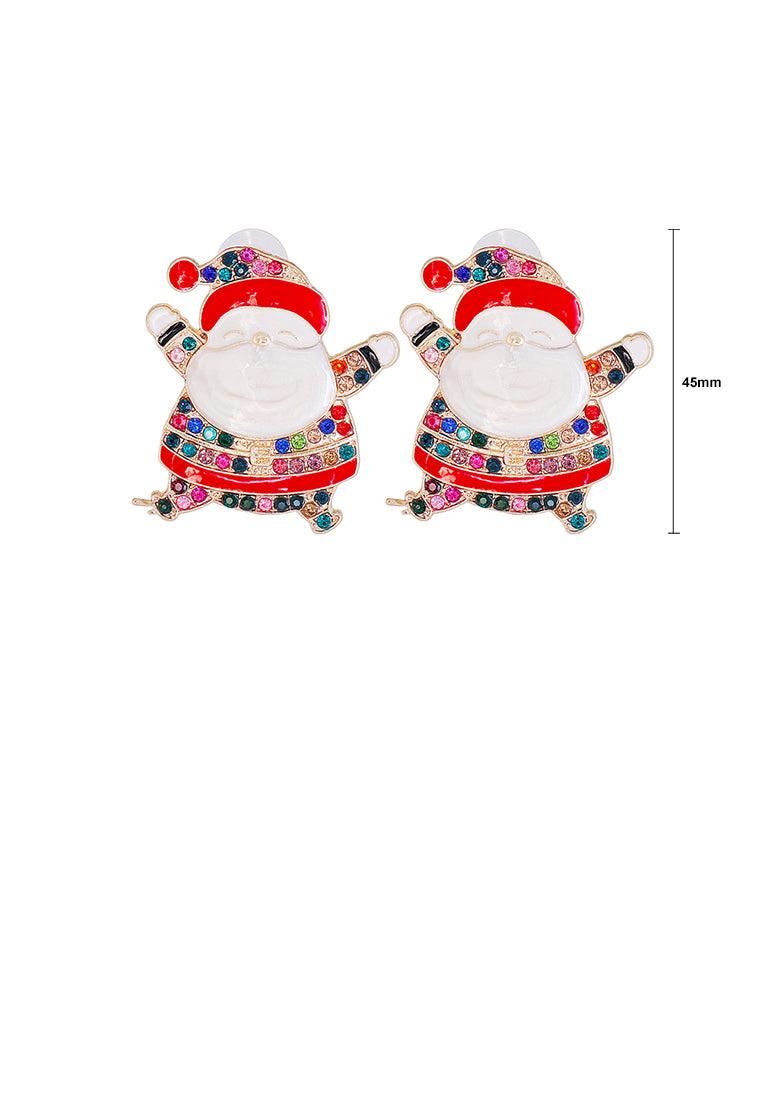 Simple and Cute Plated Gold Santa Claus Stud Earrings with Colored Cubic Zirconia - Luxurious Look