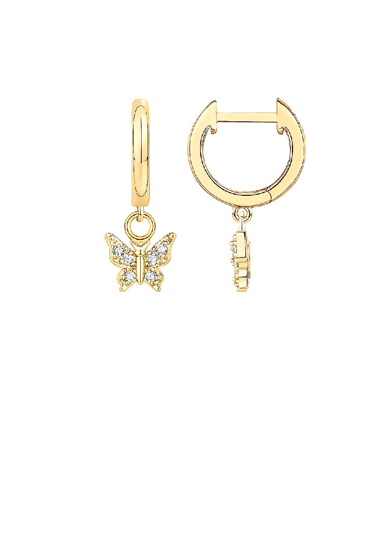 925 Sterling Silver Plated Gold Simple Cute Butterfly Geometric Earrings with Cubic Zirconia - Luxurious Look