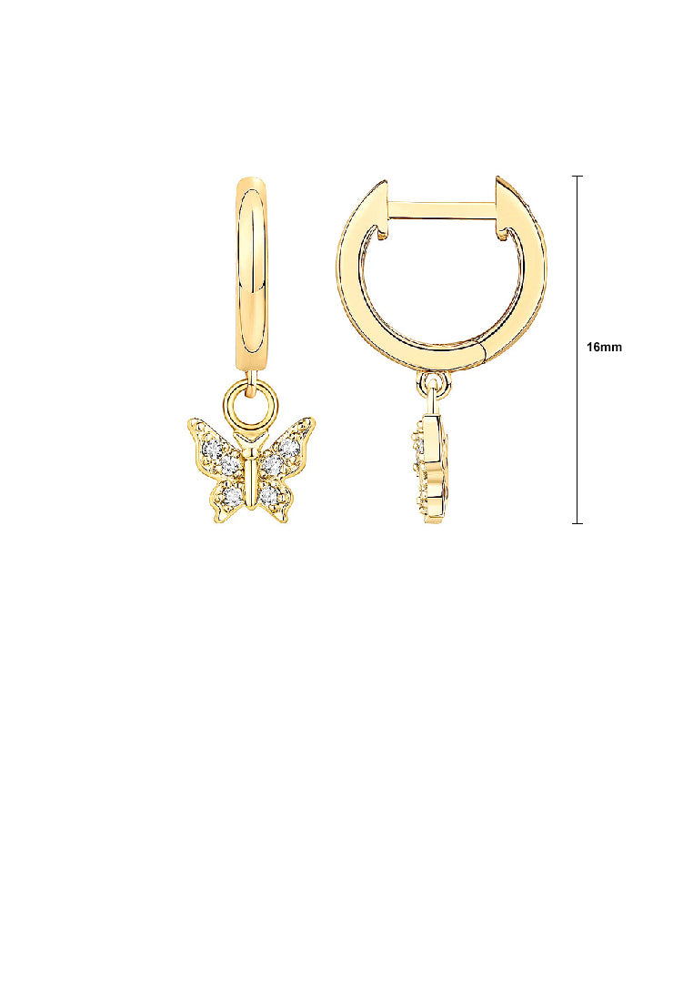 925 Sterling Silver Plated Gold Simple Cute Butterfly Geometric Earrings with Cubic Zirconia - Luxurious Look