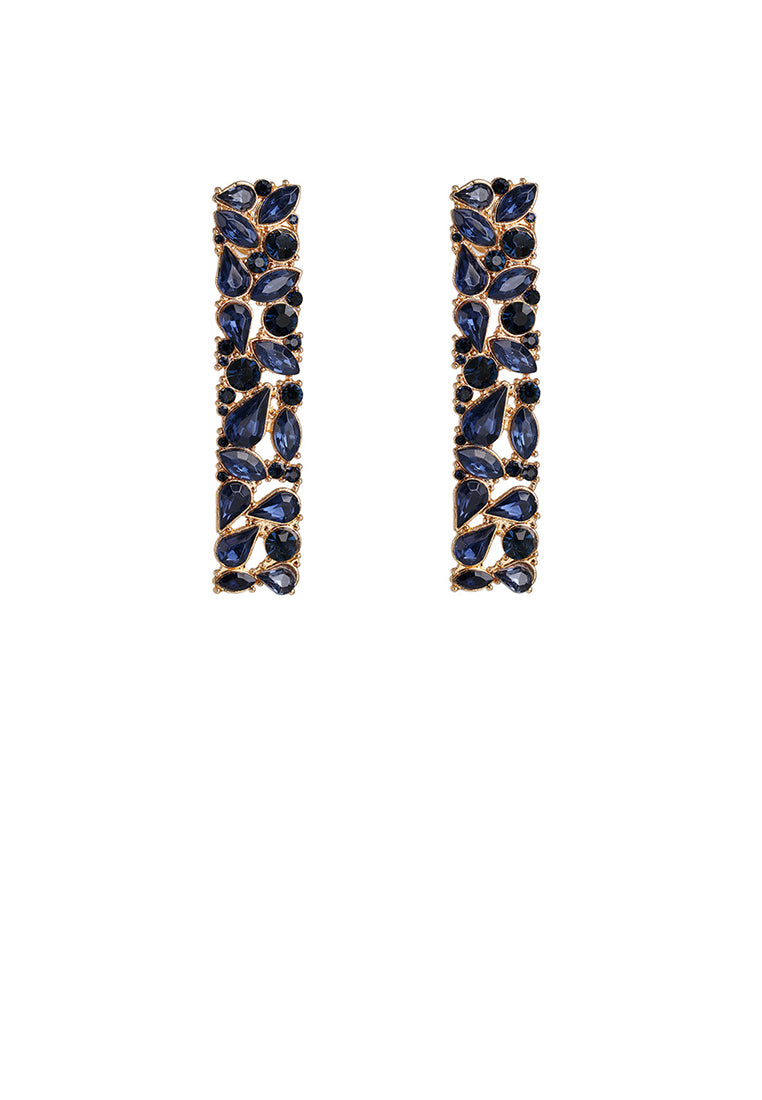 Fashion and Simple Plated Gold Geometric Strip Earrings with Blue Cubic Zirconia - Luxurious Look