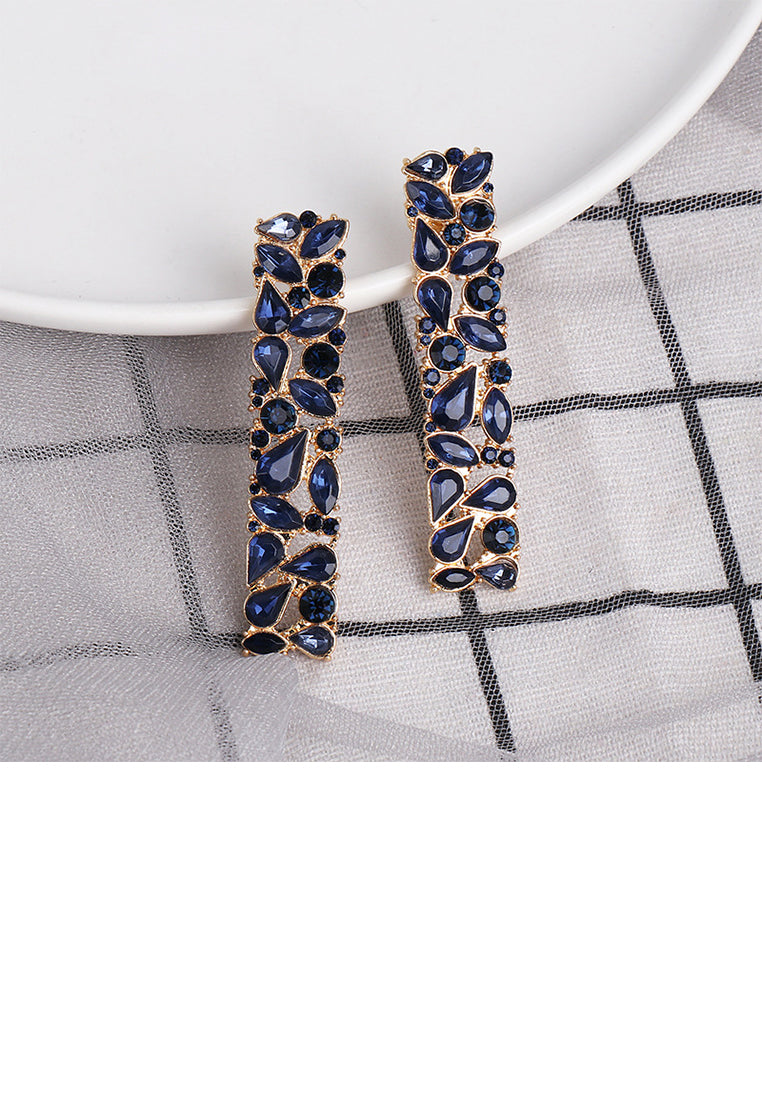 Fashion and Simple Plated Gold Geometric Strip Earrings with Blue Cubic Zirconia - Luxurious Look