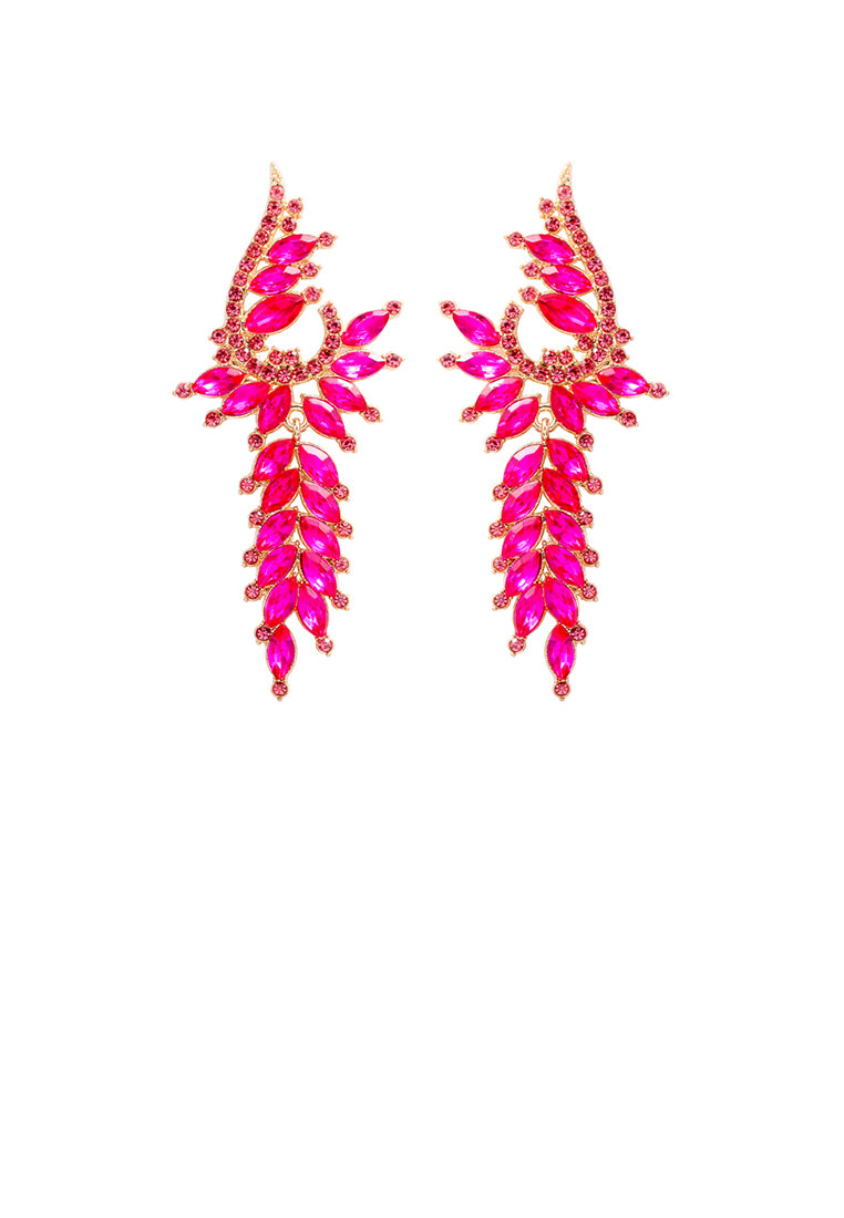 Fashion and Elegant Plated Gold Geometric Tassel Earrings with Rose Red Cubic Zirconia - Luxurious Look - Vibrant Color