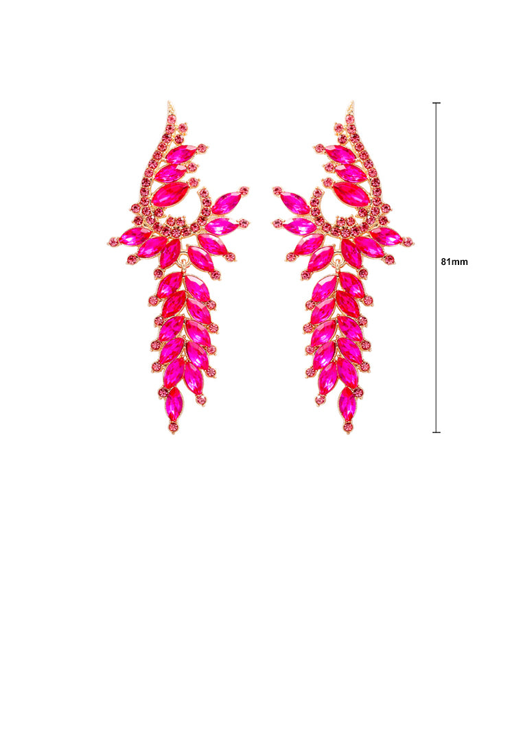 Fashion and Elegant Plated Gold Geometric Tassel Earrings with Rose Red Cubic Zirconia - Luxurious Look - Vibrant Color