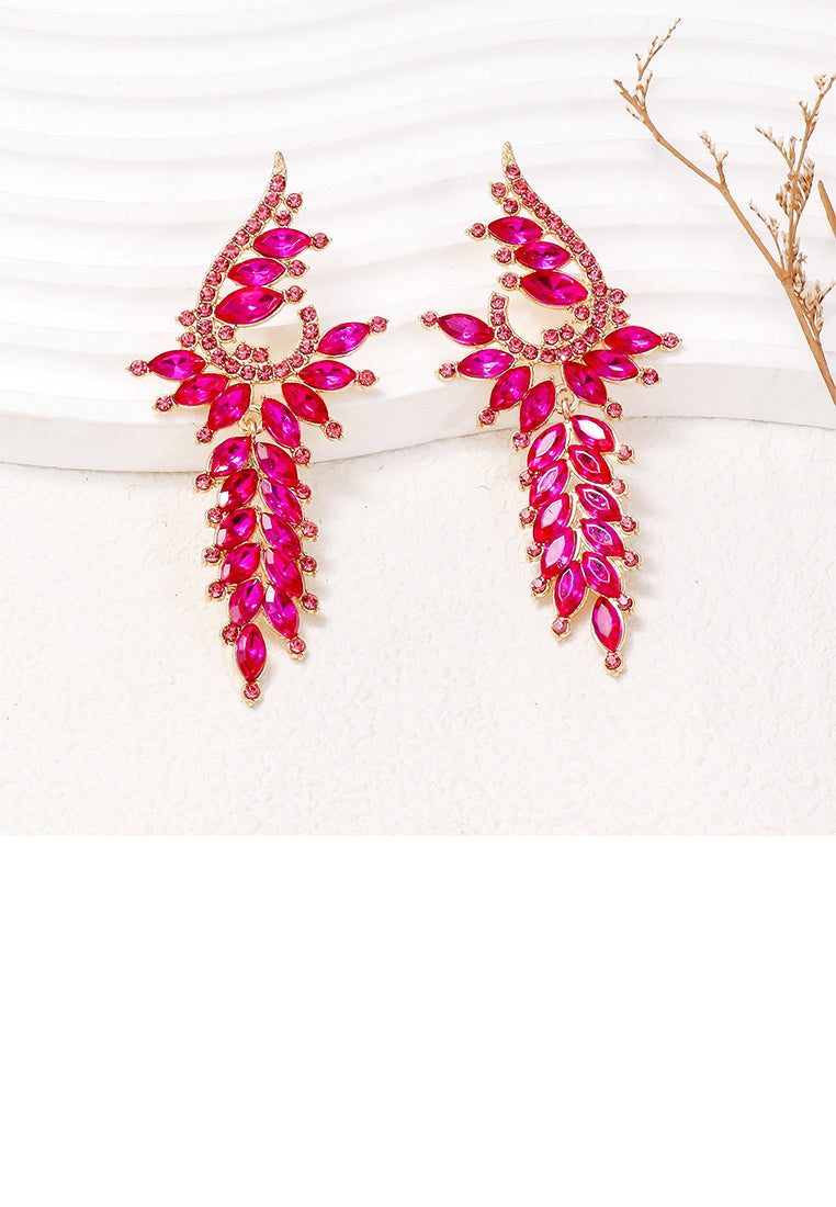 Fashion and Elegant Plated Gold Geometric Tassel Earrings with Rose Red Cubic Zirconia - Luxurious Look - Vibrant Color