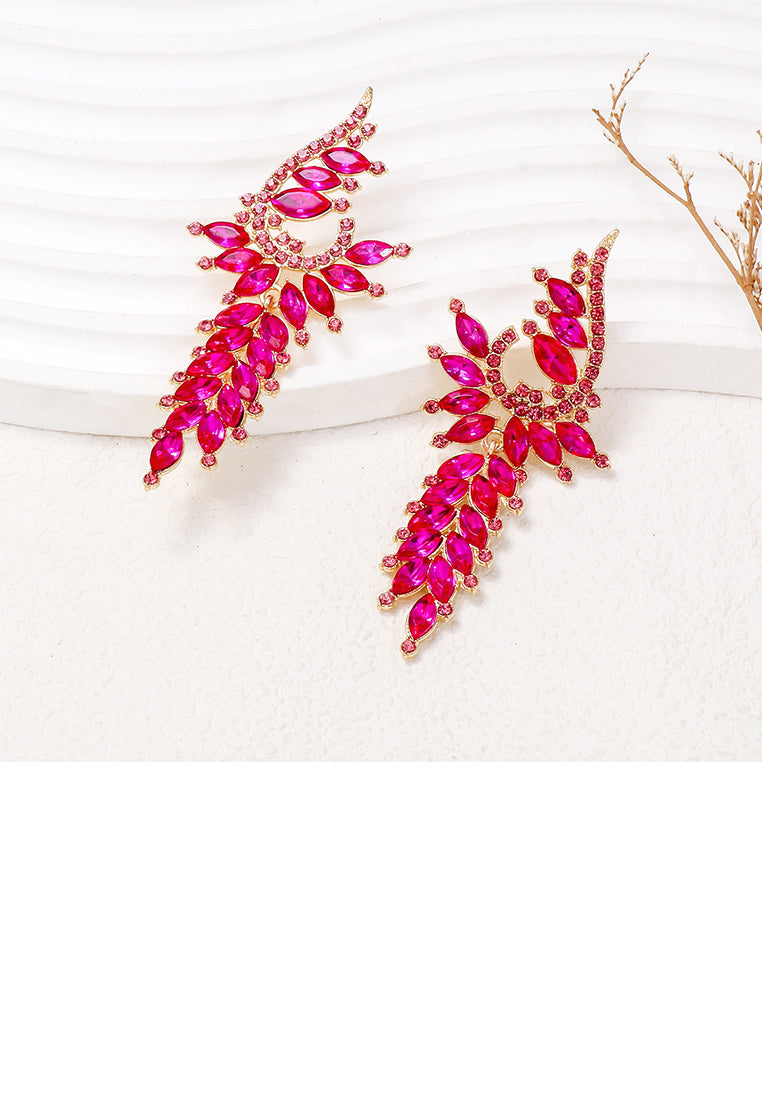 Fashion and Elegant Plated Gold Geometric Tassel Earrings with Rose Red Cubic Zirconia - Luxurious Look - Vibrant Color