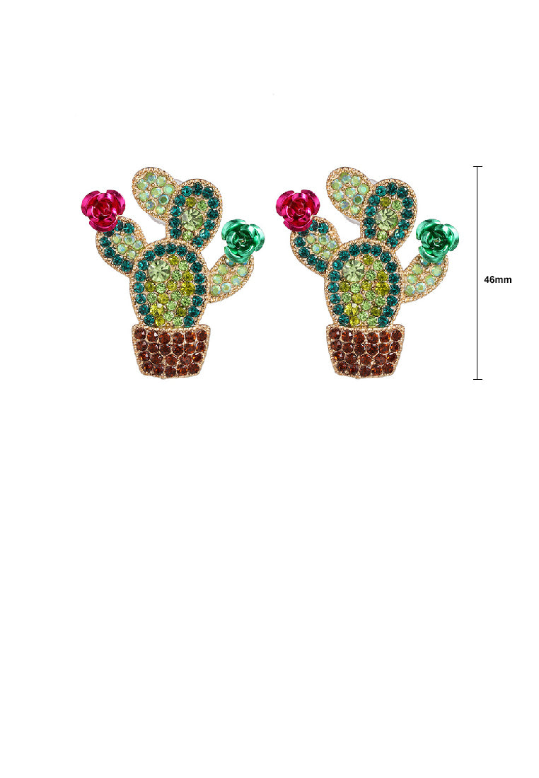Fashion Creative Plated Gold Cactus Stud Earrings with Cubic Zirconia - Luxurious Look