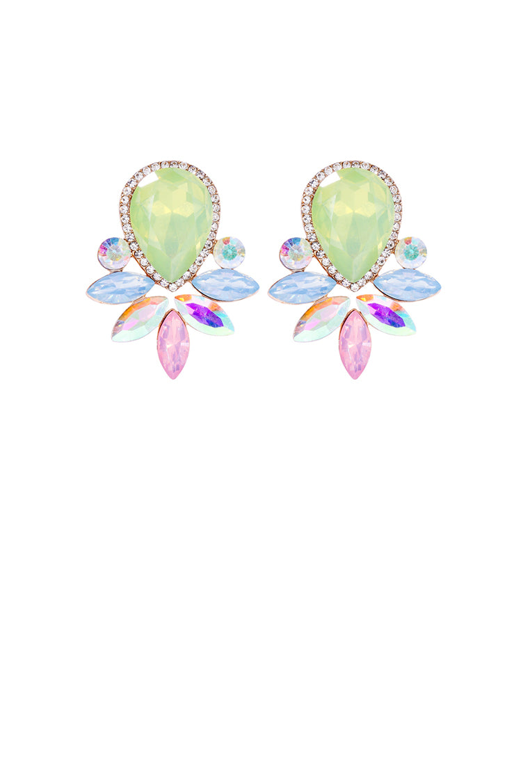 Fashion Brilliant Plated Gold Floral Stud Earrings with Green Cubic Zirconia - Luxurious Look