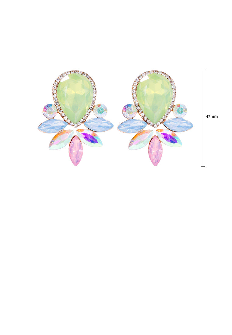 Fashion Brilliant Plated Gold Floral Stud Earrings with Green Cubic Zirconia - Luxurious Look