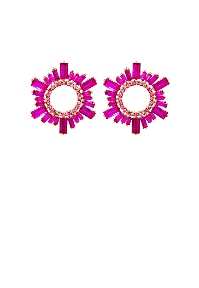 Fashion and Simple Plated Gold Hollow Circle Geometric Stud Earrings with Rose Red Cubic Zirconia - Luxurious Look - Vibrant Color