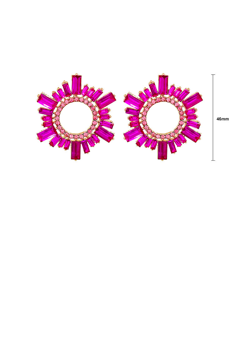 Fashion and Simple Plated Gold Hollow Circle Geometric Stud Earrings with Rose Red Cubic Zirconia - Luxurious Look - Vibrant Color