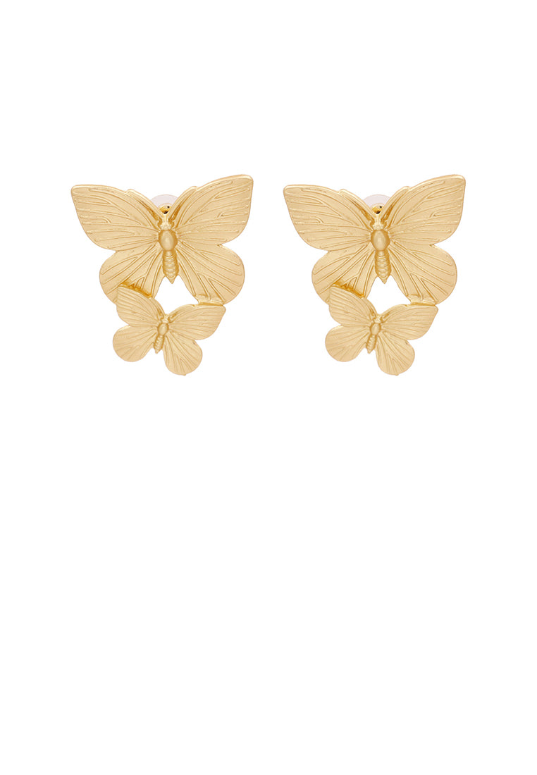 Fashion and Elegant Plated Gold Double Butterfly Stud Earrings