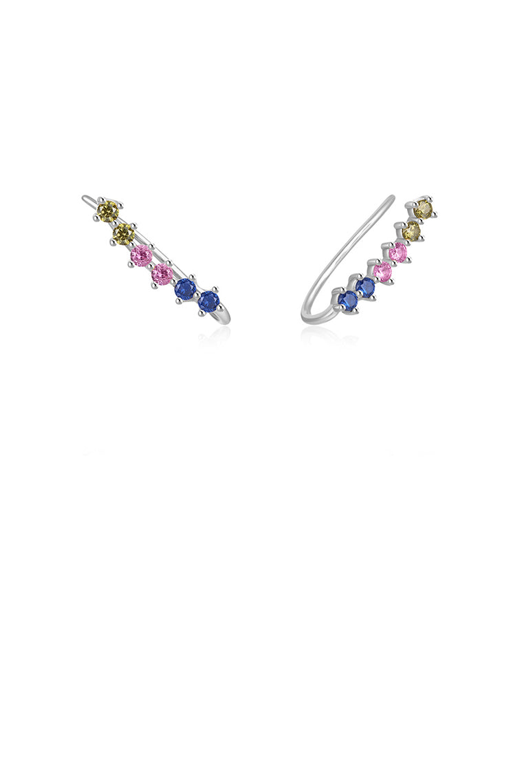 925 Sterling Silver Simple Personalized Single Row Colorful Cubic Zirconia Geometric Earrings - Luxurious Look