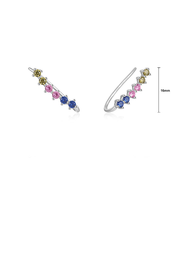 925 Sterling Silver Simple Personalized Single Row Colorful Cubic Zirconia Geometric Earrings - Luxurious Look