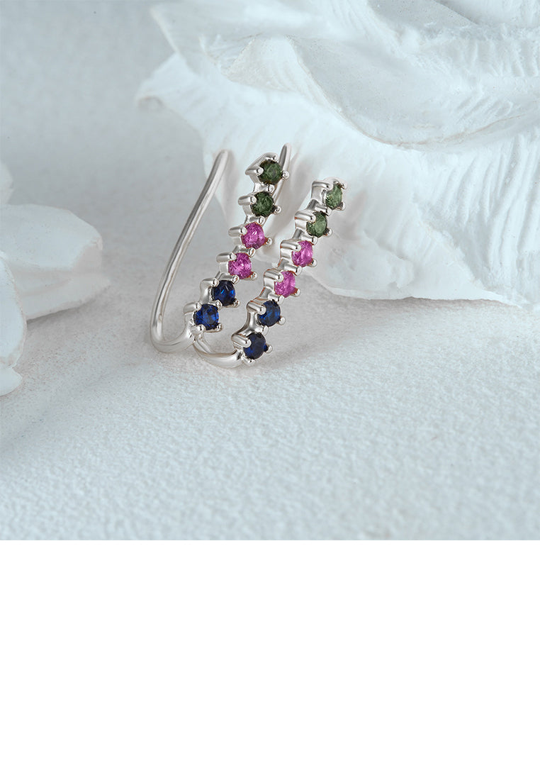 925 Sterling Silver Simple Personalized Single Row Colorful Cubic Zirconia Geometric Earrings - Luxurious Look