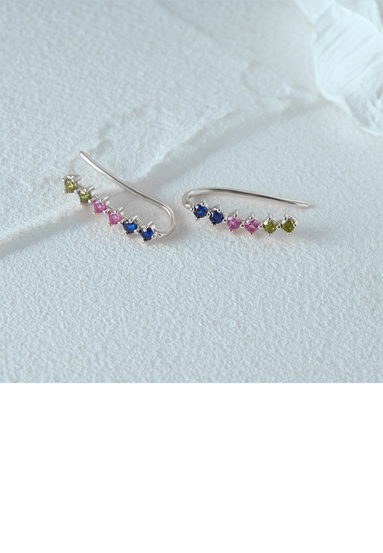 925 Sterling Silver Simple Personalized Single Row Colorful Cubic Zirconia Geometric Earrings - Luxurious Look