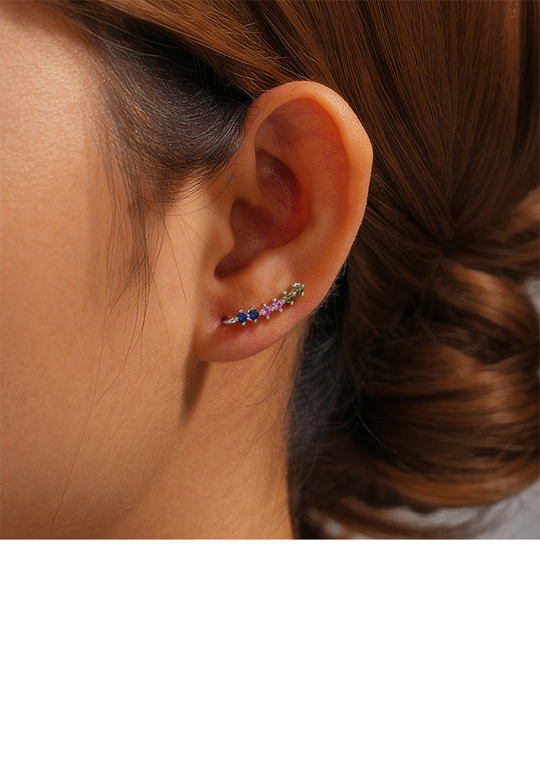 925 Sterling Silver Simple Personalized Single Row Colorful Cubic Zirconia Geometric Earrings - Luxurious Look