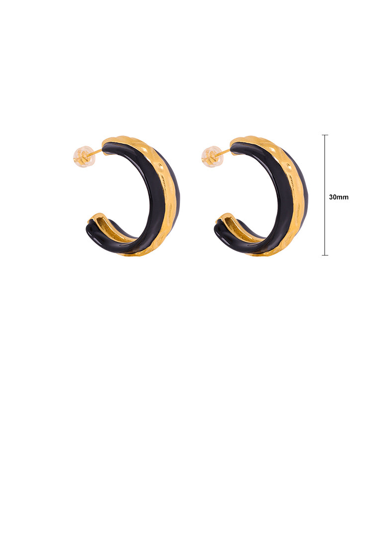 Fashion and Elegant Plated Gold 316L Stainless Steel Enamel Balck C-shaped Geometric Stud Earrings