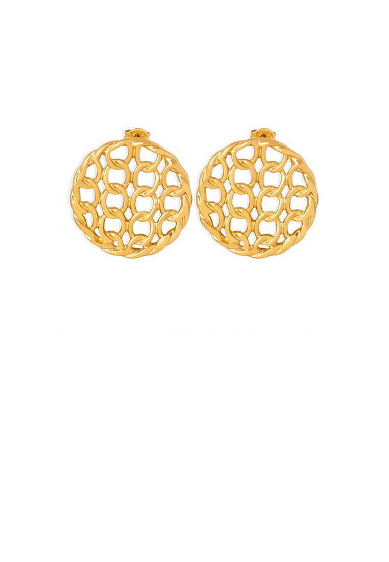 Simple and Personalized Plated Gold 316L Stainless Steel Hollow Braided Geometric Round Stud Earrings