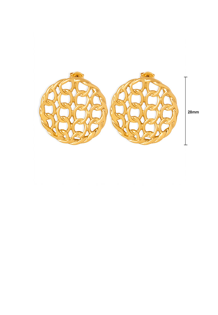Simple and Personalized Plated Gold 316L Stainless Steel Hollow Braided Geometric Round Stud Earrings