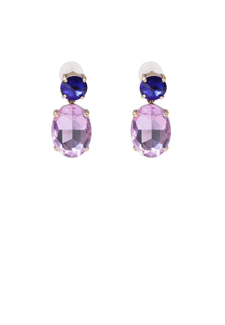 Fashion and Simple Plated Gold Geometric Oval Stud Earrings with Purple Cubic Zirconia - Luxurious Look